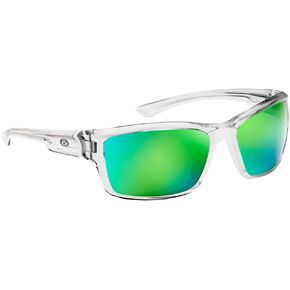 Flying Fisherman Wrap Around Polarized Sunglasses, Crystal Frame/Amber-Green Mirror Lens, Medium