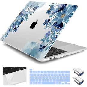 Case for MacBook Pro 16 inch 2019 2020 Released Model A2141 with Touch Bar, Plastic Laptop Hard Shell Case with Keyboard Cover & Trackpad Protector & 2 OTG Adapters, Abstract Flower