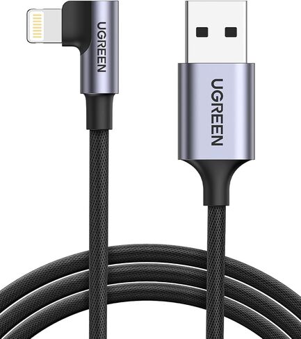 UGREEN MFi Certification Lightning Cable, Right Angle 3FT Lightning Cord, Phone Charger Cord Nylon Braided Compatible with iPhone 13/13 Pro/12/12 Pro/11/X/XS/8/7, iPad Pro, AirPods Pro Black in Saudi Arabia