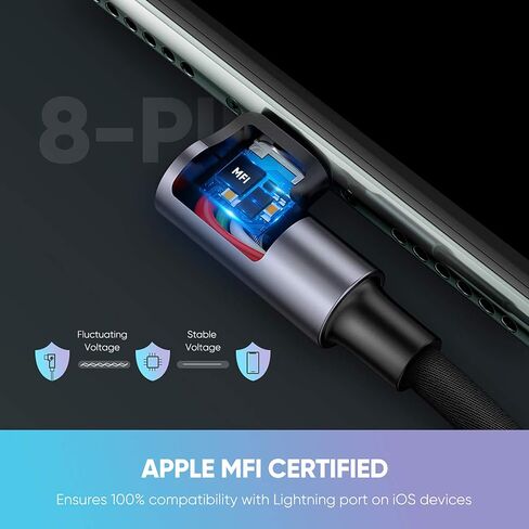 UGREEN MFi Certification Lightning Cable, Right Angle 3FT Lightning Cord, Phone Charger Cord Nylon Braided Compatible with iPhone 13/13 Pro/12/12 Pro/11/X/XS/8/7, iPad Pro, AirPods Pro Black in Saudi Arabia
