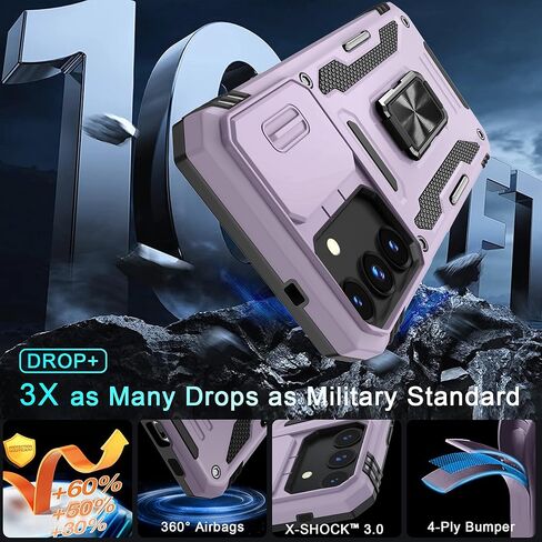 DEERLAMN Case for Samsung Galaxy S25+ Plus 6.7-Inch with Slide Camera Cover+Screen Protector(1 Pack), Rotated Ring Kickstand Military Grade Shockproof Protective Cover-Navy Blue in Kuwait