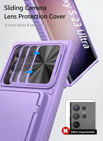 Vihibii Case with Card Holder (4 Cards) & Sliding Camera Cover & Kickstand, Shockproof Rugged Hard Back & TPU Edge Wallet Case for Samsung Galaxy S23 Ultra 5G 6.8" 2023 , Black in Saudi Arabia
