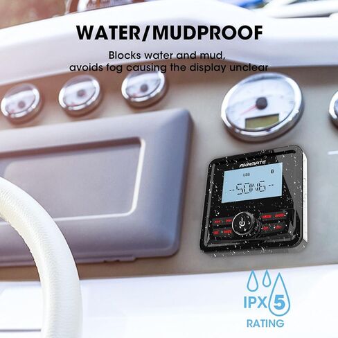 جهاز استقبال راديو القوارب البحرية بلوتوث: IPX5 ستيريو قارب مقاوم للماء - شاشة LCD مقاس 2.8 بوصة وحدة رأس رقمية بحرية مع أزرار 7 ألوان | ايه ام FM MP3 يو اس بي ايه يو اكس | إعداد فرعي لمعادل الصوت مسبقًا in Kuwait