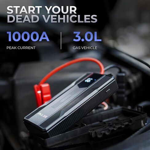 Portable Car Battery Jump Starter 1000A, 12V Battery Pack, Jumper Cables for Up to 5.0L Gas Engine, Portable Battery Pack, USB Quick Charge, Large LED Screen, and Multifunction LED Flashlight in Saudi Arabia