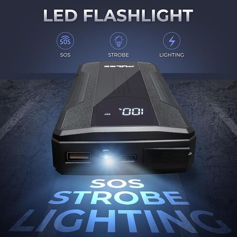 Portable Car Battery Jump Starter 1000A, 12V Battery Pack, Jumper Cables for Up to 5.0L Gas Engine, Portable Battery Pack, USB Quick Charge, Large LED Screen, and Multifunction LED Flashlight in Saudi Arabia