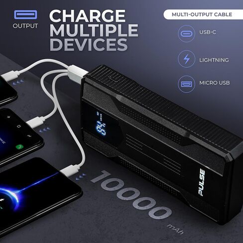 Portable Car Battery Jump Starter 1000A, 12V Battery Pack, Jumper Cables for Up to 5.0L Gas Engine, Portable Battery Pack, USB Quick Charge, Large LED Screen, and Multifunction LED Flashlight in Saudi Arabia