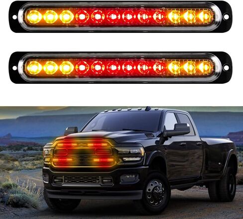 12-LED White Emergency Strobe Light Bar, 18 Flashing Modes Ultra Thin Surface Mount Flashing Grille Light Beacon Hazard Warning Lights for Car Vehicle SUV Truck Pickup ATVs (2pcs) in Saudi Arabia