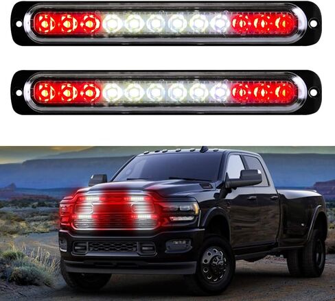 12-LED White Emergency Strobe Light Bar, 18 Flashing Modes Ultra Thin Surface Mount Flashing Grille Light Beacon Hazard Warning Lights for Car Vehicle SUV Truck Pickup ATVs (2pcs) in Saudi Arabia