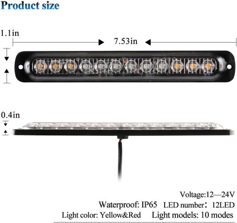 12-LED White Emergency Strobe Light Bar, 18 Flashing Modes Ultra Thin Surface Mount Flashing Grille Light Beacon Hazard Warning Lights for Car Vehicle SUV Truck Pickup ATVs (2pcs) in Saudi Arabia