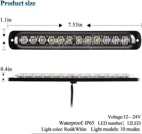 12-LED White Emergency Strobe Light Bar, 18 Flashing Modes Ultra Thin Surface Mount Flashing Grille Light Beacon Hazard Warning Lights for Car Vehicle SUV Truck Pickup ATVs (2pcs) in Saudi Arabia