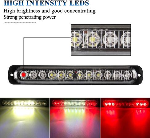 12-LED White Emergency Strobe Light Bar, 18 Flashing Modes Ultra Thin Surface Mount Flashing Grille Light Beacon Hazard Warning Lights for Car Vehicle SUV Truck Pickup ATVs (2pcs) in Saudi Arabia