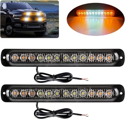 12-LED White Emergency Strobe Light Bar, 18 Flashing Modes Ultra Thin Surface Mount Flashing Grille Light Beacon Hazard Warning Lights for Car Vehicle SUV Truck Pickup ATVs (2pcs) in Saudi Arabia