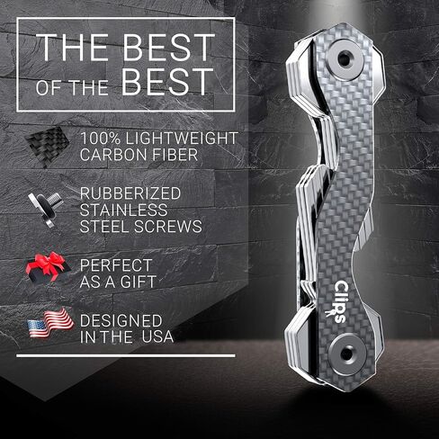 سلسلة مفاتيح ذكية مدمجة لحمل المفاتيح من Clips - مصنوعة من ألياف الكربون والفولاذ المقاوم للصدأ - منظم جيب يصل إلى 28 مفتاحًا - خفيفة الوزن وقوية تتضمن فتاحة زجاجات وحلقة تسلق والمزيد in Kuwait