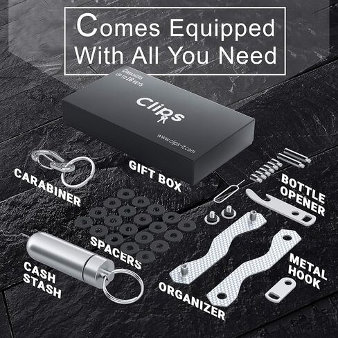 سلسلة مفاتيح ذكية مدمجة لحمل المفاتيح من Clips - مصنوعة من ألياف الكربون والفولاذ المقاوم للصدأ - منظم جيب يصل إلى 28 مفتاحًا - خفيفة الوزن وقوية تتضمن فتاحة زجاجات وحلقة تسلق والمزيد in Kuwait