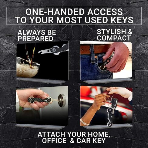 سلسلة مفاتيح ذكية مدمجة لحمل المفاتيح من Clips - مصنوعة من ألياف الكربون والفولاذ المقاوم للصدأ - منظم جيب يصل إلى 28 مفتاحًا - خفيفة الوزن وقوية تتضمن فتاحة زجاجات وحلقة تسلق والمزيد in Kuwait