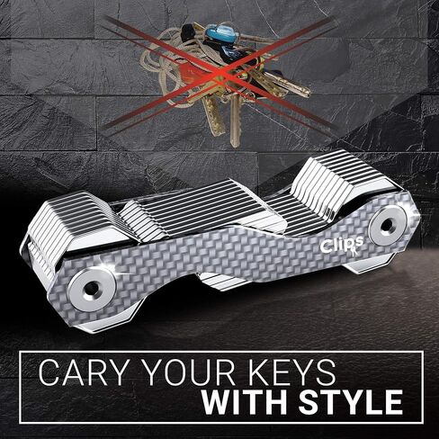 سلسلة مفاتيح ذكية مدمجة لحمل المفاتيح من Clips - مصنوعة من ألياف الكربون والفولاذ المقاوم للصدأ - منظم جيب يصل إلى 28 مفتاحًا - خفيفة الوزن وقوية تتضمن فتاحة زجاجات وحلقة تسلق والمزيد in Kuwait