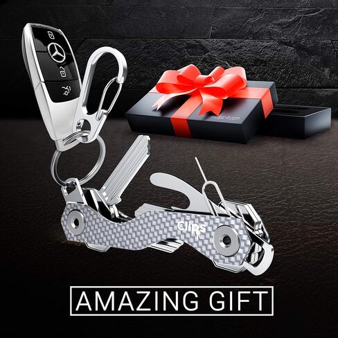 سلسلة مفاتيح ذكية مدمجة لحمل المفاتيح من Clips - مصنوعة من ألياف الكربون والفولاذ المقاوم للصدأ - منظم جيب يصل إلى 28 مفتاحًا - خفيفة الوزن وقوية تتضمن فتاحة زجاجات وحلقة تسلق والمزيد in Kuwait