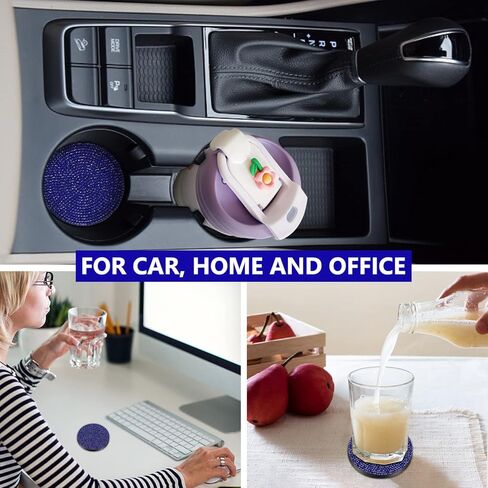 قاعدة حامل أكواب السيارة من Ouzorp، قطعتان من حامل الأكواب العالمي المضاد للانزلاق، ملحقات داخلية للسيارة من حجر الراين الكريستالي اللامع للنساء (أسود)... in Kuwait