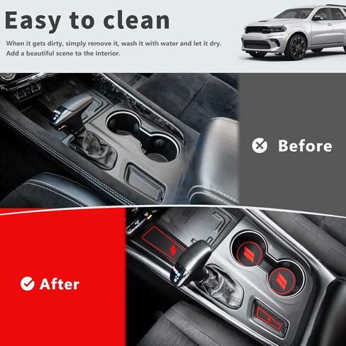 Auovo Anti-dust Mats Compatible with Durango Accessories 2021 2022 2023 Auto Car Cup Holder Insert Coasters Center Console Custom Fit Silicone Cup Liners Pads (5pcs/Set, Red) in Kuwait