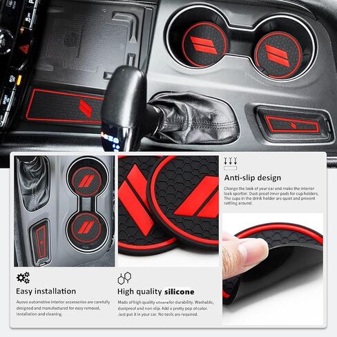 Auovo Anti-dust Mats Compatible with Durango Accessories 2021 2022 2023 Auto Car Cup Holder Insert Coasters Center Console Custom Fit Silicone Cup Liners Pads (5pcs/Set, Red) in Kuwait