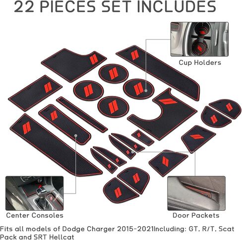 POSAID Cup Holder Insert for Dodge Charger 2015-2023, Anti Dust Mats Center Console Liners Custom Fit Dodge Charger Door Pocket Mats (22PCS, Blue Trim) in Saudi Arabia