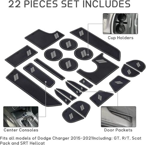 POSAID Cup Holder Insert for Dodge Charger 2015-2023, Anti Dust Mats Center Console Liners Custom Fit Dodge Charger Door Pocket Mats (22PCS, Blue Trim) in Saudi Arabia