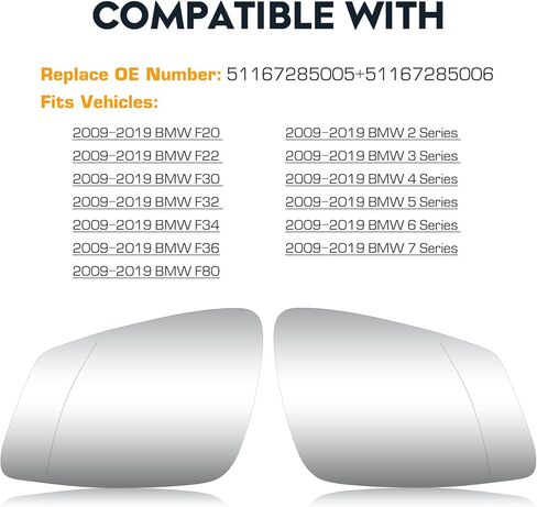 مرآة الرؤية الخلفية ساخنة لليسار واليمين تناسب 2009-2019 BMW 228i 320i 328i 330i 335i 428i 430i 435i 440i 535i 550i 640i i3 M2 M3 M4 M5 M6 X1، زجاج مرآة الرؤية، فقط لـ 2-PIN in Saudi Arabia