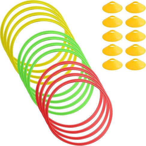 مجموعة حلقات تدريب رشاقة السرعة متعددة الألوان، مجموعة حلقات تدريب رشاقة متعددة الوظائف مع 10 مخاريط in Kuwait