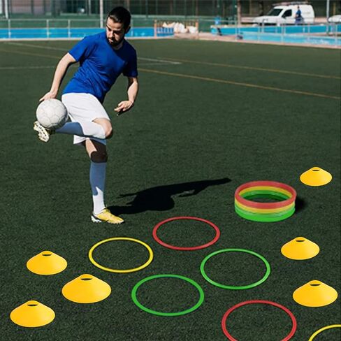 مجموعة حلقات تدريب رشاقة السرعة متعددة الألوان، مجموعة حلقات تدريب رشاقة متعددة الوظائف مع 10 مخاريط in Kuwait