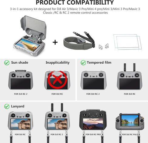 STARTRC 3-IN-1 Mini 4 Pro RC 2 غطاء واقي للشمس + 2 واقي شاشة + حزمة حبل قصير، يناسب وحدة التحكم عن بعد DJI Mini 4 Pro/Air 3 RC2، لملحقات DJI Mini 4 Pro in Kuwait