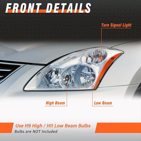 Compatible with 2010 2011 2012/10 11 12 Nissan Altima 4Door Sedan Headlights Headlight Assembly Chrome Housing Amber Reflector Replacement Left And Right in Kuwait