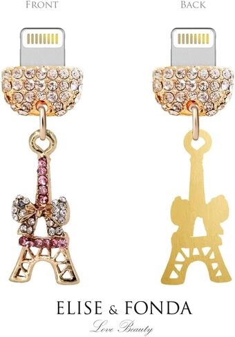 ELISE & FONDA CP395 منفذ شحن USB كريستال مضاد للغبار قابس برج صغير مع سحر هاتف على شكل قوس لهاتف iPhone 13/12/11/ XS MAX/XR/X/8 Plus/7/6S/8/SE iPad iPod (وردي) in Saudi Arabia
