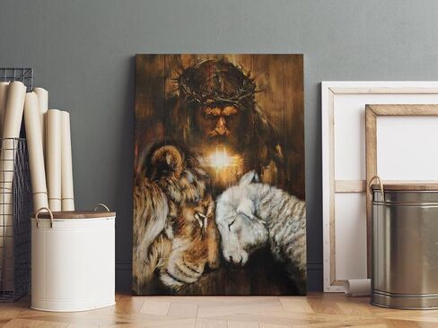 Christian Jesus Lion Canvas Wall Art Jesus And The Cross And The Dove Of Peace Wall Decor Jesus Artwork Christian Wall Art Picture of God Posters For Room Churches Ready To Hang 12x16 inch in Saudi Arabia