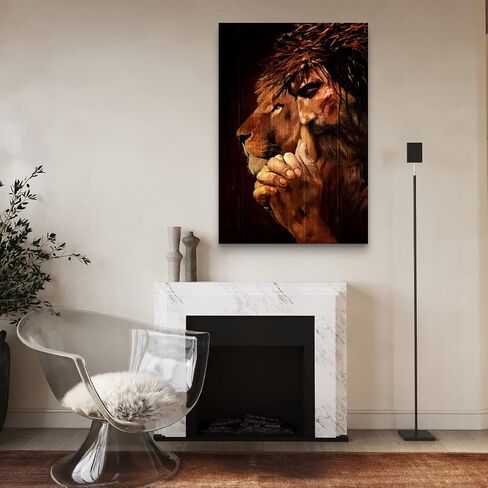 Christian Jesus Lion Canvas Wall Art Jesus And The Cross And The Dove Of Peace Wall Decor Jesus Artwork Christian Wall Art Picture of God Posters For Room Churches Ready To Hang 12x16 inch in Saudi Arabia