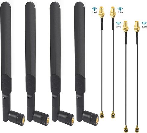 4 قطع 8dBi WiFi هوائي RP-SMA ذكر شبكة لاسلكية 2.4 جيجا هرتز 5.8 جيجا هرتز ثنائي النطاق مع U.FL/IPEX إلى RP-SMA كابل ضفيرة أنثى لأجهزة التوجيه اللاسلكية ذات بطاقة PCIe الصغيرة، سطح المكتب الكمبيوتر، مكرر، طائرة بدون طيار FPV UAV، PS4 in Saudi Arabia