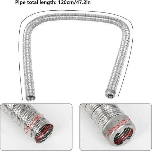 120cm 24mm Dual Stainless Steel Diesel Heater Exhaust Pipe Parking Heater Flexible Exhaust Tubing Generator Exhaust Extension Pipe Compatible with Webasto Eberspacher Heaters in Saudi Arabia