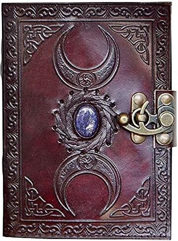 Leather Journal Handmade Third Eye Stone Celtic Triple Moon New Embossed Vintage Daily Notepad Unlined Paper 7 x 5 Inches, Sketchbook & Writing Notebook (Brown) in Saudi Arabia