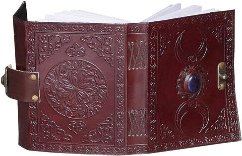 Leather Journal Handmade Third Eye Stone Celtic Triple Moon New Embossed Vintage Daily Notepad Unlined Paper 7 x 5 Inches, Sketchbook & Writing Notebook (Brown) in Saudi Arabia