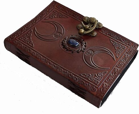 Leather Journal Handmade Third Eye Stone Celtic Triple Moon New Embossed Vintage Daily Notepad Unlined Paper 7 x 5 Inches, Sketchbook & Writing Notebook (Brown) in Saudi Arabia