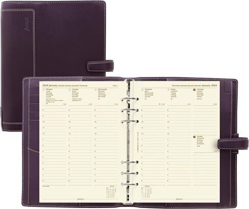 Filofax Holborn Organizer, A5 Size, Purple - Full Grain Buffalo Leather, Six Rings, with Cotton Cream Week-to-View Calendar Diary, Multilingual, 2024 (C025600-24) in Saudi Arabia