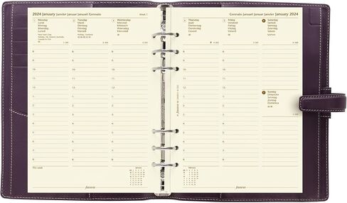 Filofax Holborn Organizer, A5 Size, Purple - Full Grain Buffalo Leather, Six Rings, with Cotton Cream Week-to-View Calendar Diary, Multilingual, 2024 (C025600-24) in Saudi Arabia