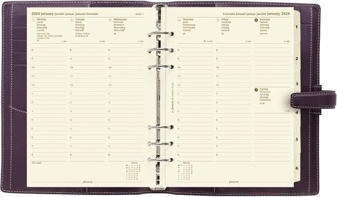 Filofax Holborn Organizer, A5 Size, Purple - Full Grain Buffalo Leather, Six Rings, with Cotton Cream Week-to-View Calendar Diary, Multilingual, 2024 (C025600-24) in Saudi Arabia
