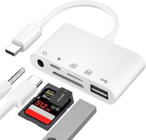 [Apple MFi Certified] SD Card Reader 5 in 1 Compatible with iPhone 15 Pro Max/MacBook, USB C to USB OTG Adapter, 3.5mm Headphone Jack, SD TF Memory Camera Viewer Card Reader in Saudi Arabia