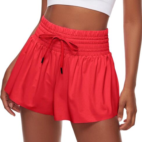 Women Flowy Athletic Shorts,2 in 1 High Waisted Running Shorts with Pocket Yoga Workout Casual Wear Summer in Saudi Arabia