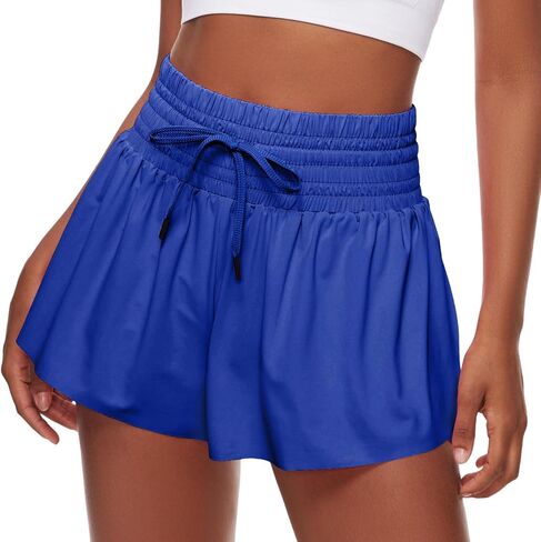 Women Flowy Athletic Shorts,2 in 1 High Waisted Running Shorts with Pocket Yoga Workout Casual Wear Summer in Saudi Arabia