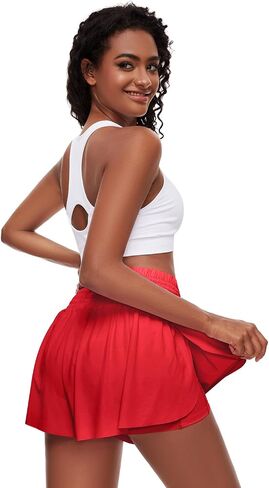 Women Flowy Athletic Shorts,2 in 1 High Waisted Running Shorts with Pocket Yoga Workout Casual Wear Summer in Saudi Arabia