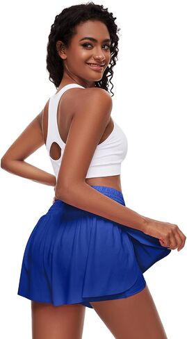 Women Flowy Athletic Shorts,2 in 1 High Waisted Running Shorts with Pocket Yoga Workout Casual Wear Summer in Saudi Arabia