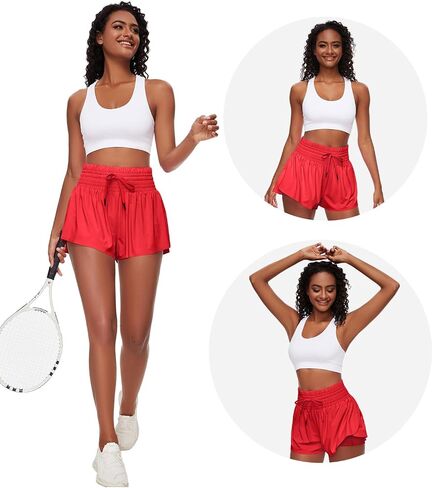 Women Flowy Athletic Shorts,2 in 1 High Waisted Running Shorts with Pocket Yoga Workout Casual Wear Summer in Saudi Arabia