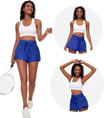Women Flowy Athletic Shorts,2 in 1 High Waisted Running Shorts with Pocket Yoga Workout Casual Wear Summer in Saudi Arabia