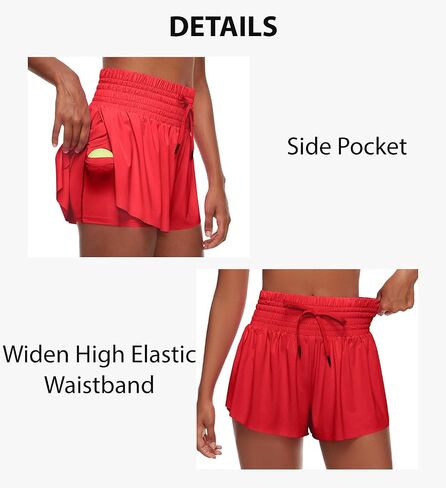 Women Flowy Athletic Shorts,2 in 1 High Waisted Running Shorts with Pocket Yoga Workout Casual Wear Summer in Saudi Arabia